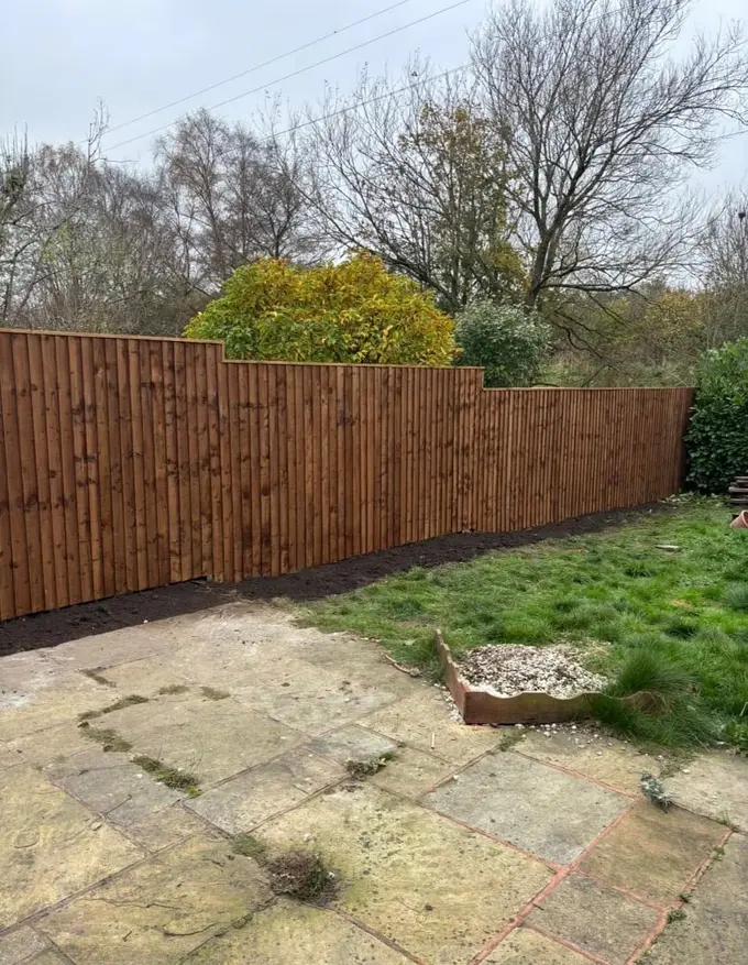 New close-board timber fence along a garden boundary